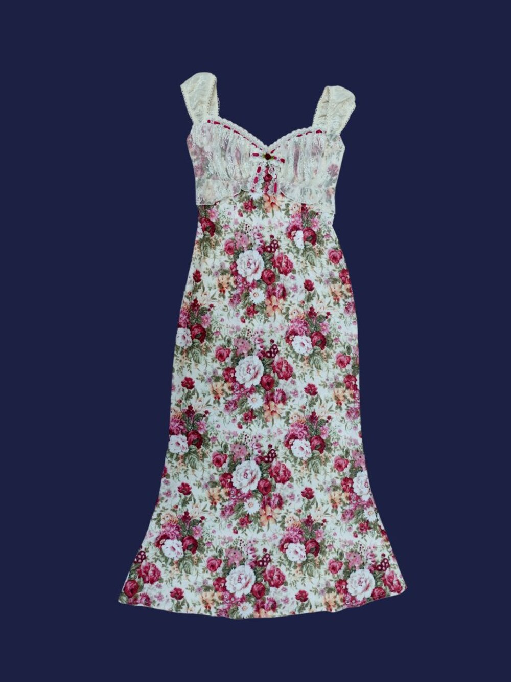 Lace Made Blossom of Wealth Coquette Floral Milkmaid Bodycon Midi Dress X-Small